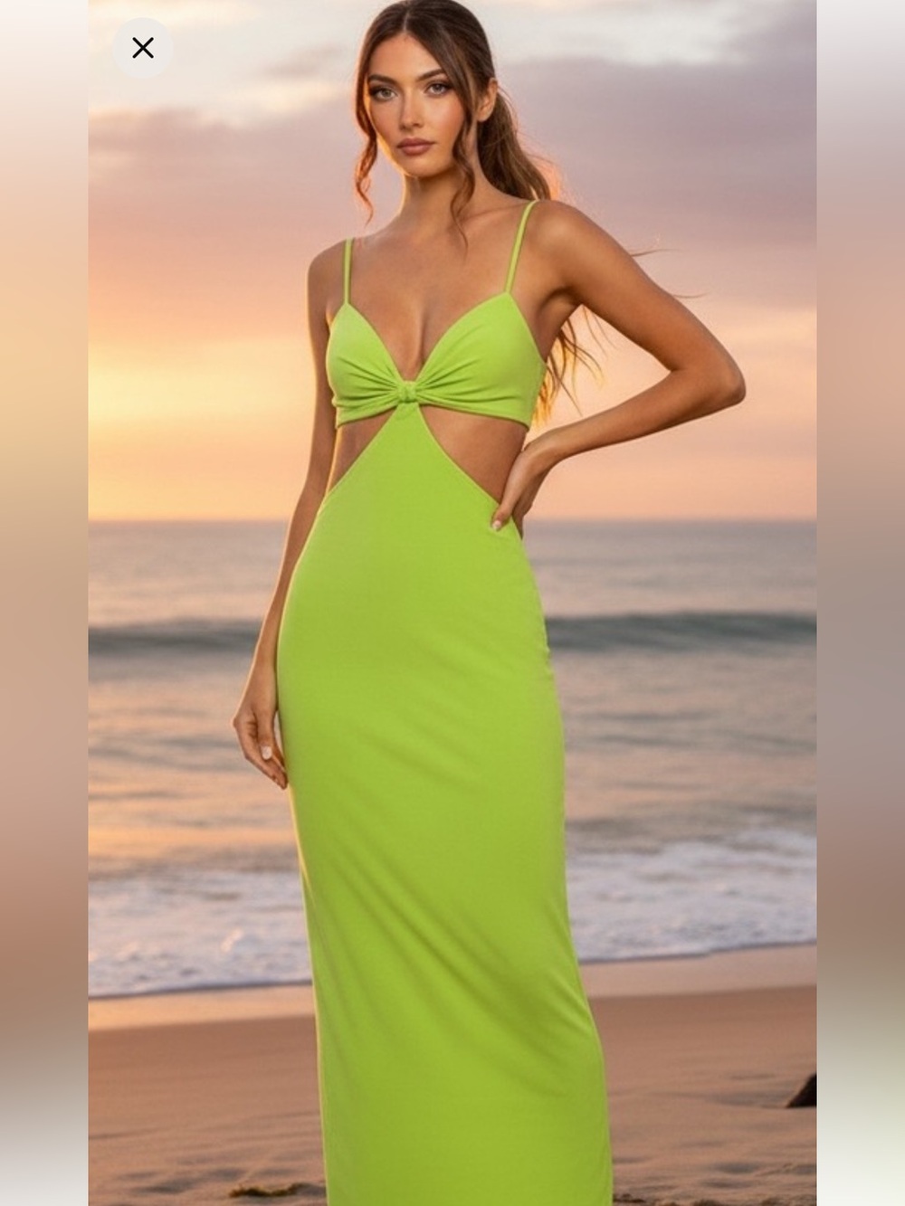 Mac Duggal Lime side cut out gown